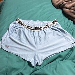 Under Armour Women's Light Blue Elastic Logo Waist Athletic Shorts